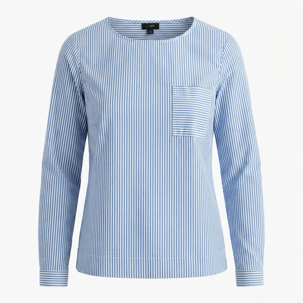 J.Crew Factory Blue White Stripe Long Sleeve Popover Shirt Pocket XL NWOT